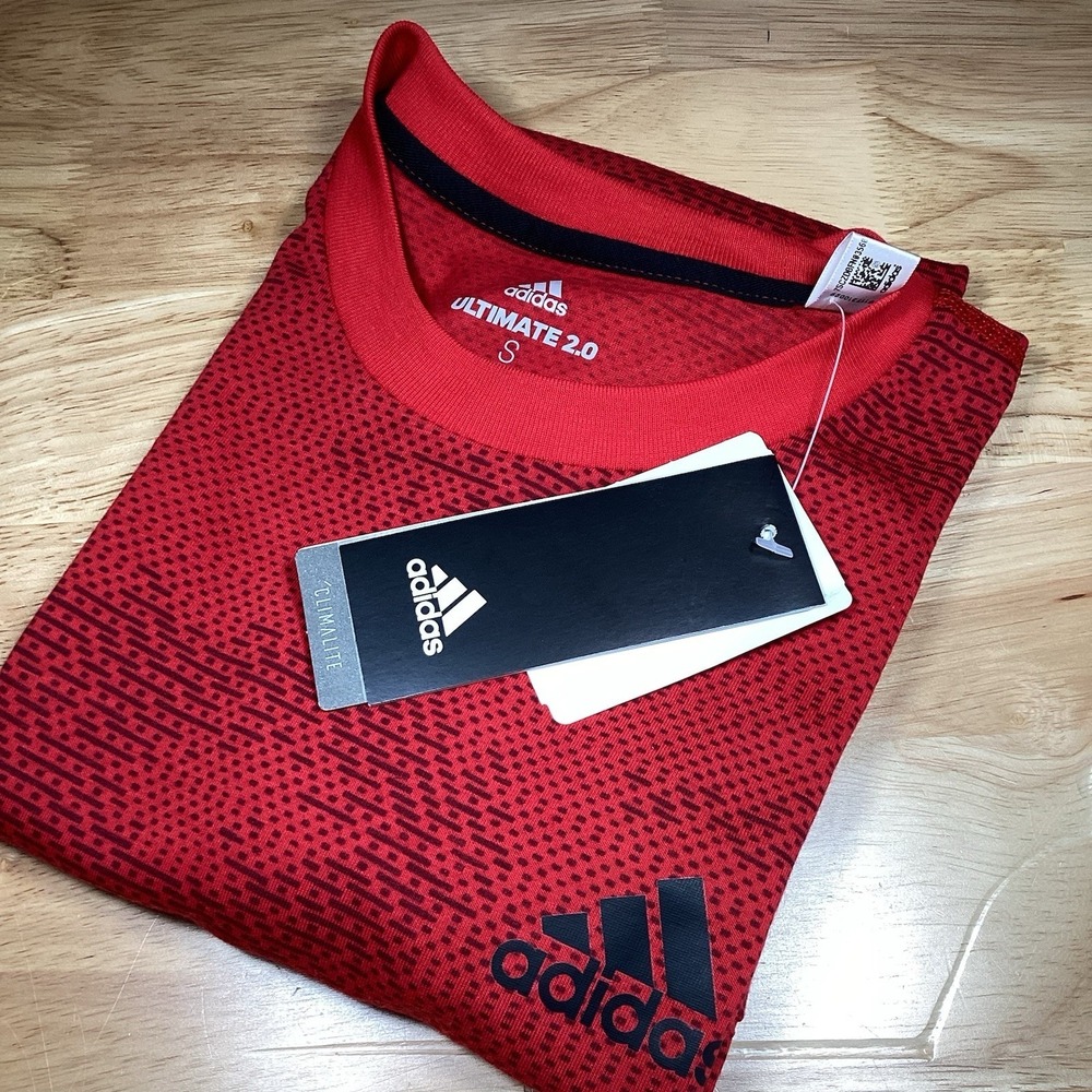 Mens Adidas Ultimate 2.0‎ Shorts Sleeve Camo Knit Tee- Red- Small- NWT